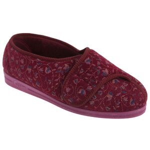 Comfylux Womens/Ladies Helen Floral Superwide Velcro Slippers / Wine